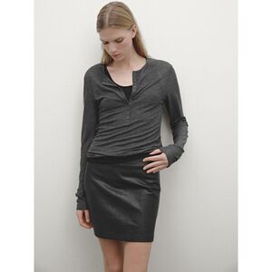 Massimo Dutti Women Shirt XS Gray Double Layer Buttons Long Sleeves 6882/506 NWT